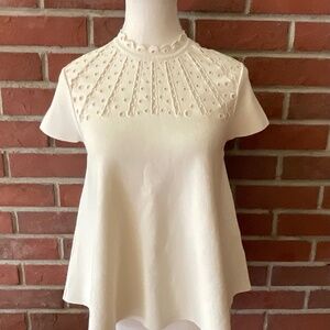 Valentino Garavani Cream Top Embroidered Cutout Lace Size M Made in Italy